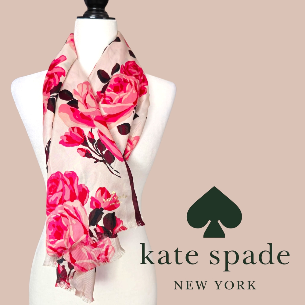 Kate Spade Pink Rose Silk Floral Scarf